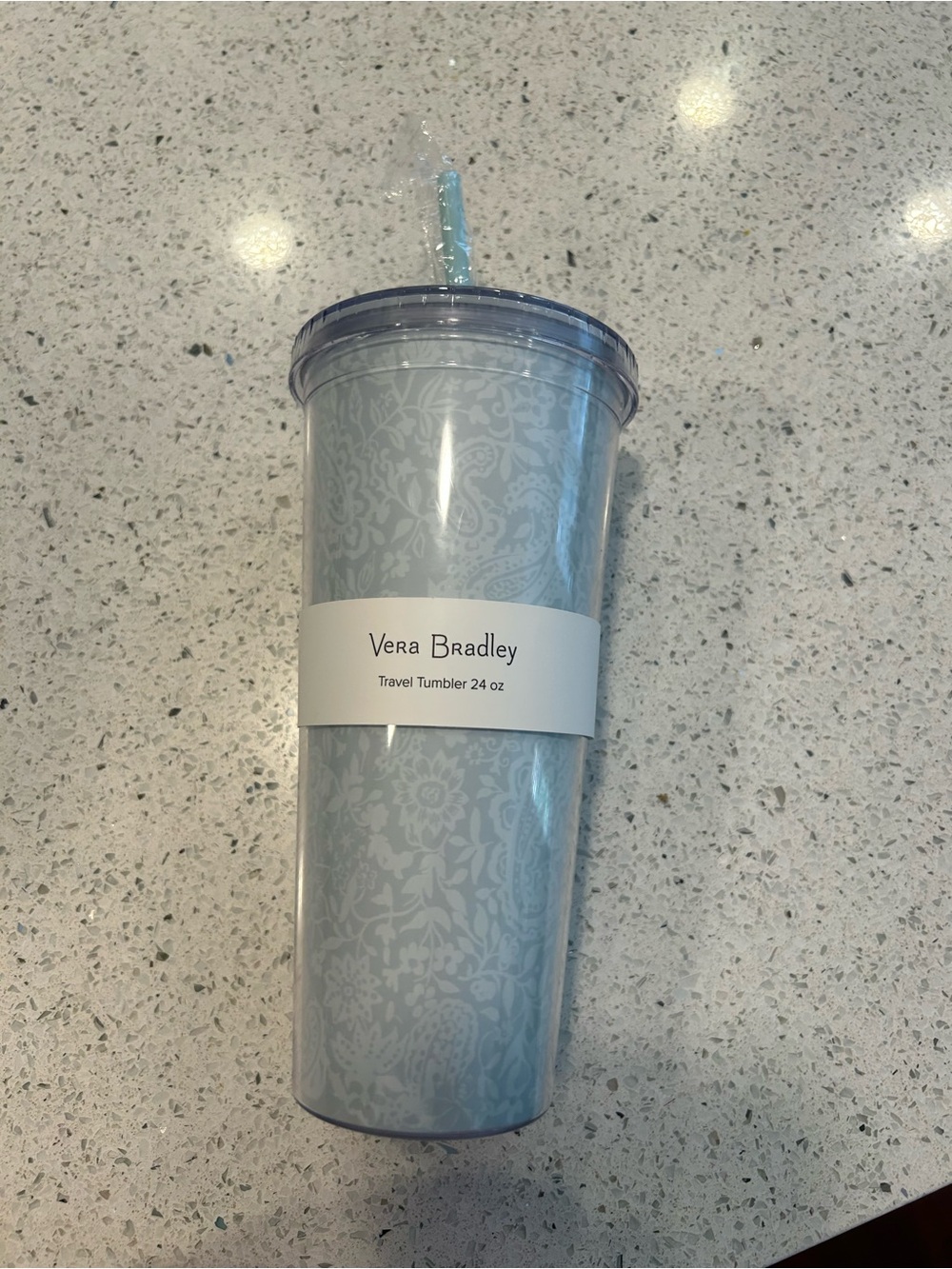 Vera Bradley Light Blue Floral Travel Tumbler with Straw